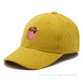 Casquette de baseball en velours côtelé jaune personnalisé